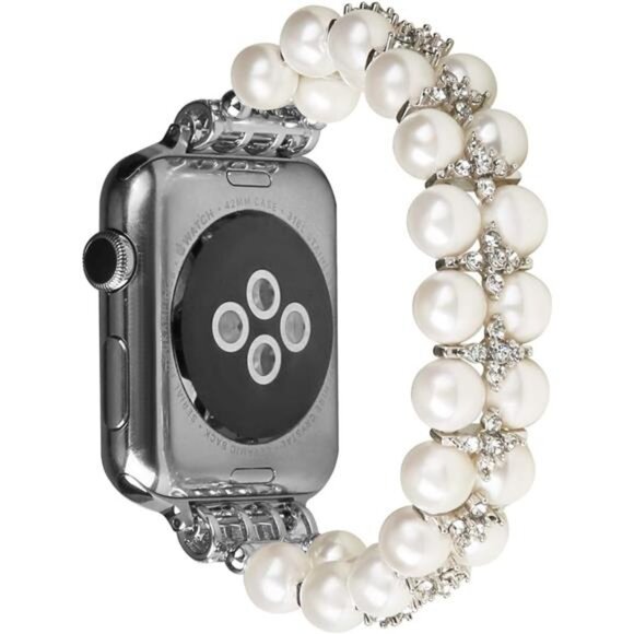 Apple Watch with Pearl and Silver Band - Picture 1 of 4